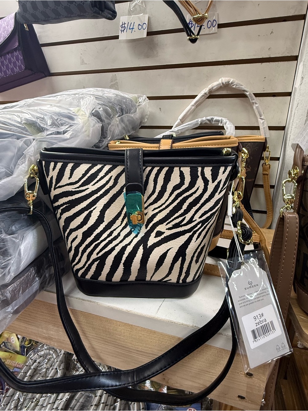 Zebra Print Bucket Bag in Black and Cream